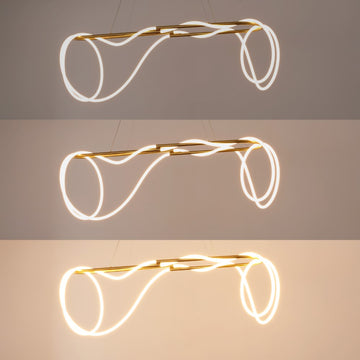 Lisette 59" Contemporary Minimalist 360 Adjustable Silicone Rope/Metal Dimmable Integrated LED Chandelier - JONATHAN Y